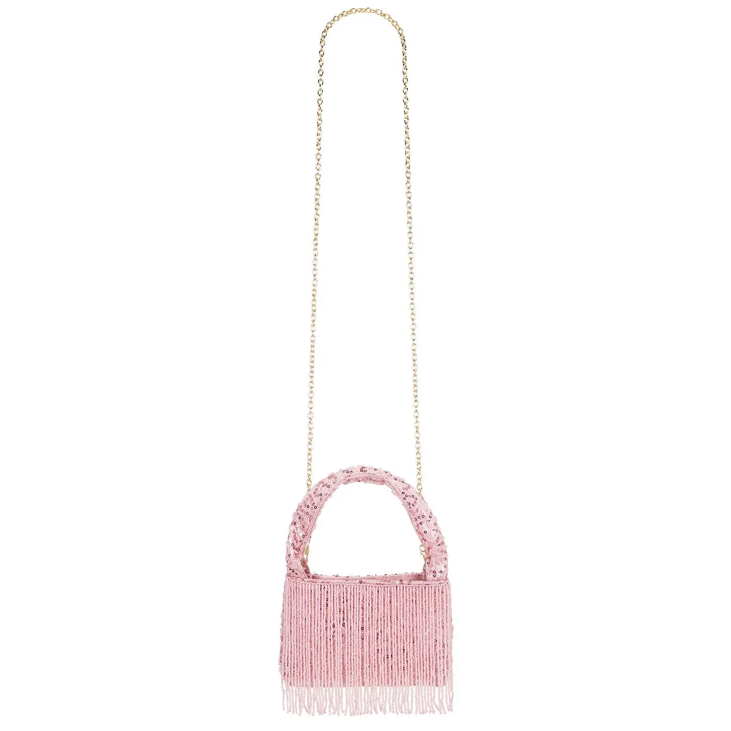 8 Other Reasons Compact Sequin Bag With Cascading Frin in Light Pink