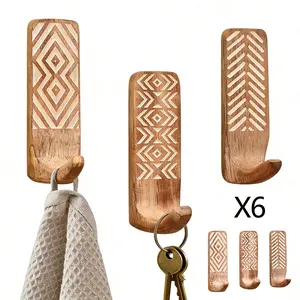 No Tools, No Drilling – Just Boho Vibes 6-Pack Indian Wood Adhesive Wall Hooks – Perfect For Keys, Towels & Lightweight Decor. Peel, Stick & Style Your Entryway Or Bathroom In Seconds