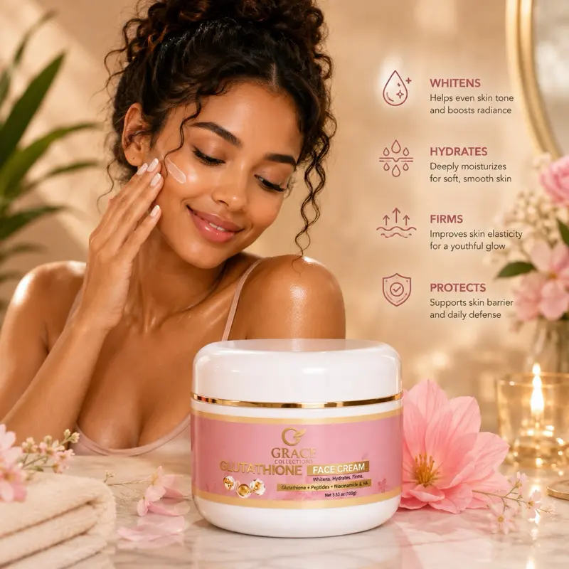 Grace Glow Glutathione Face Cream Moisturizer - 3. oz bottle Lightweight Nourishing Moisturizers - Hydrates, Firms, Protects, Brightens, Enhances Skin Tone & Radiance for Soft Smooth Skin