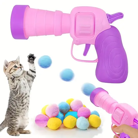 Interactive Cat Toys - 100pcs Pom Pom Balls with Launcher Set, Indoor Cat Playset, Kitten Enrichment Toy, Fun & Engaging Pet Accessories