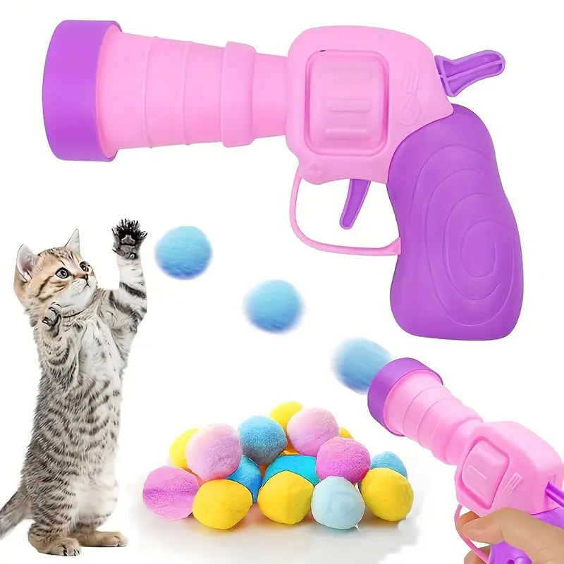 Interactive Cat Toys - 100pcs Pom Pom Balls with Launcher Set, Indoor Cat Playset, Kitten Enrichment Toy, Fun & Engaging Pet Accessories