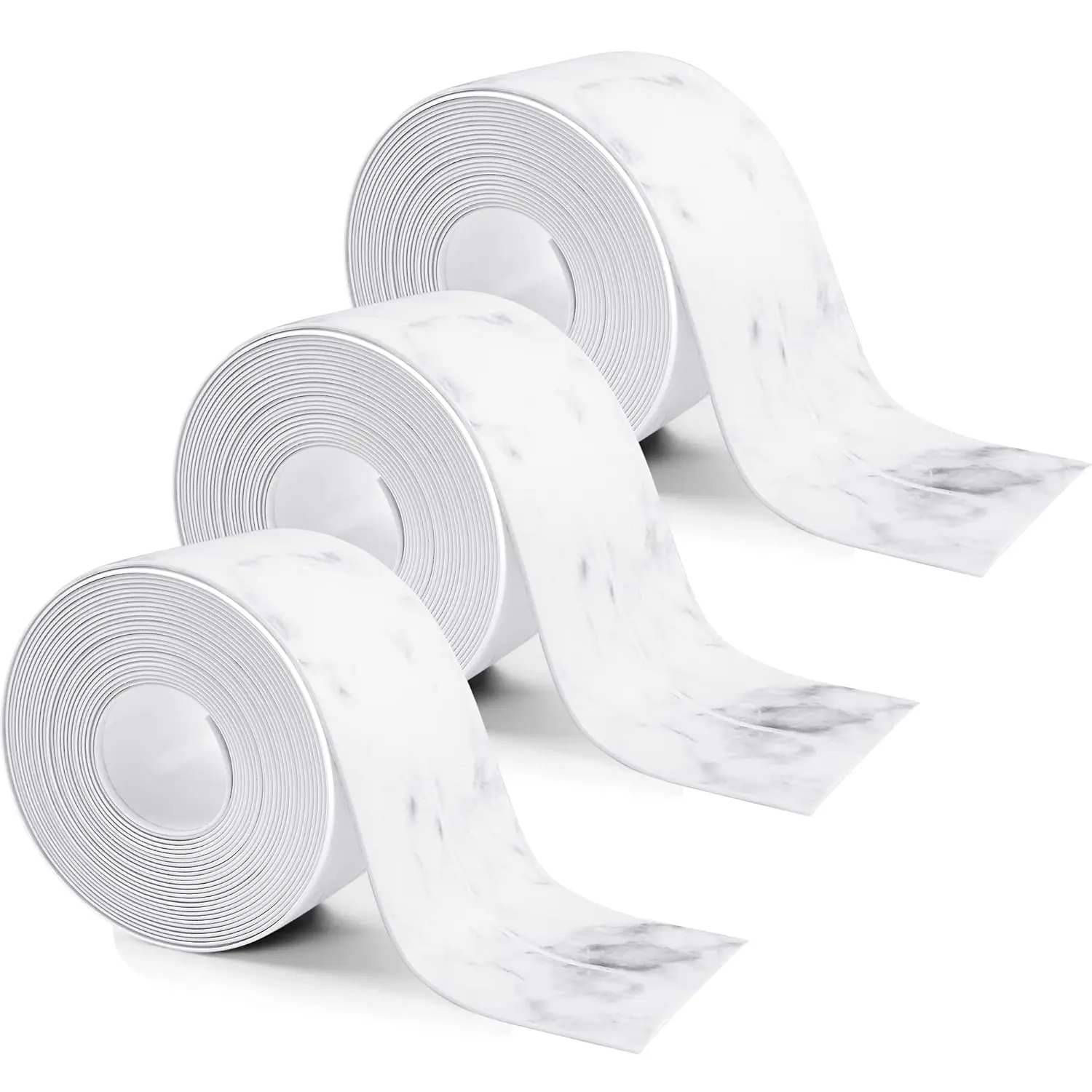 3 Rolls 10.5 Feet Caulk Tape Toilet Caulking Strip Self Adhesive Bathroom Sealing Peel and Stick Caulk Strip for Bathtub, 1.5 Inches (White Marble)