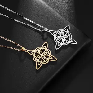 Stainless Steel Celtic Knot Square Pendant Necklace – Wiccan Symbol Jewelry for Men & Women, Personalized Daily Wear or Anniversary Gift