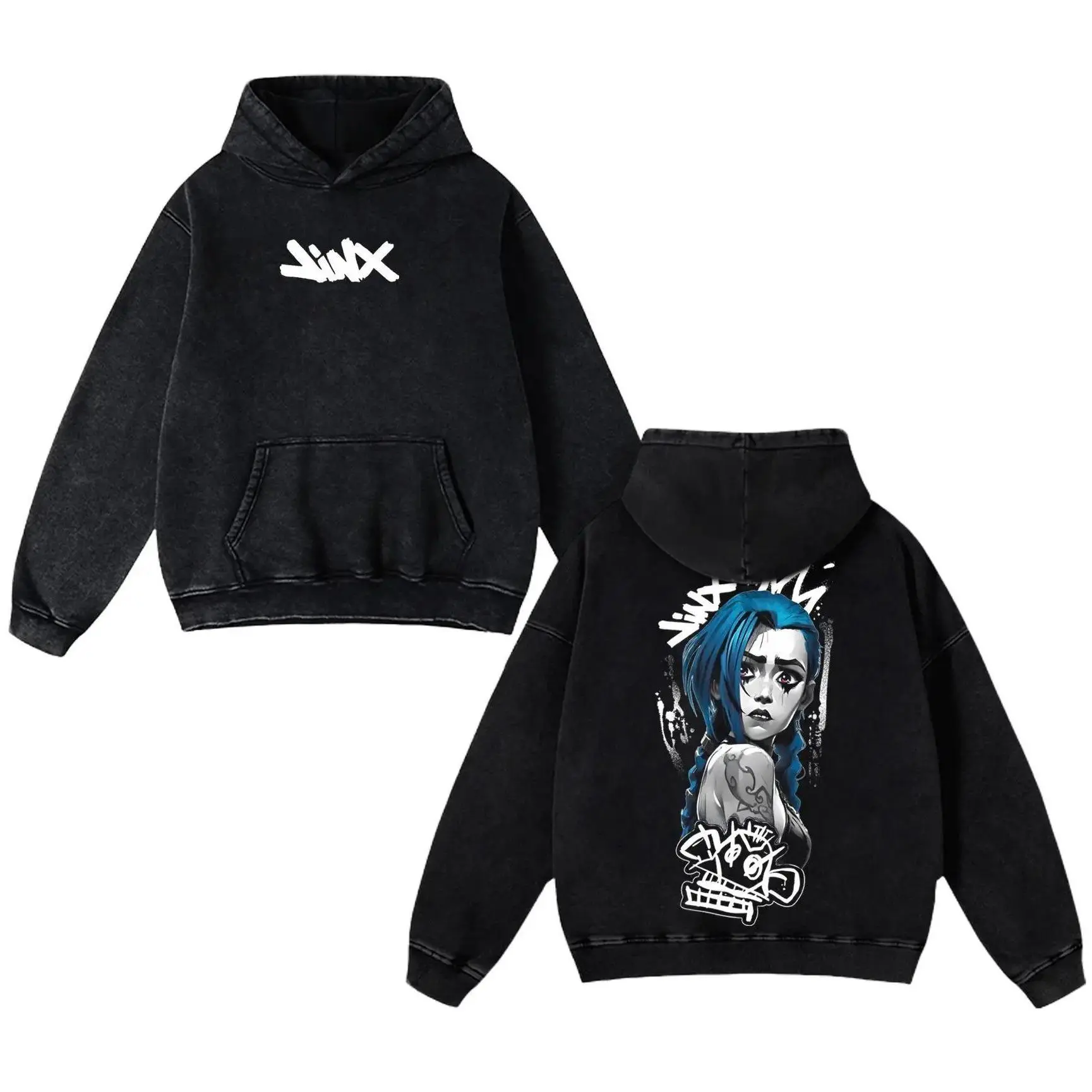 Retro Vintage Jinx x Powder Arcane: League of Legends Washed T-shirt, Hoodie, Sweater Game Cotton, FPS, Game Lover Unisex Shirt Gift for Him Her Y2K Hoodie Sweatshirt Clothes Menswear