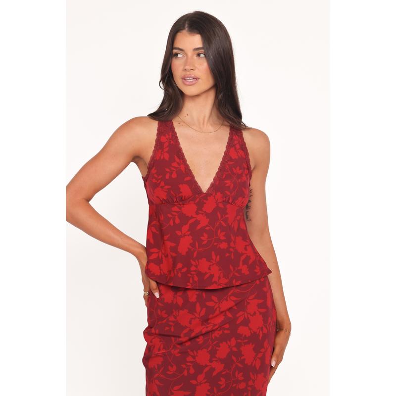 Kelso Top - Burgundy Floral