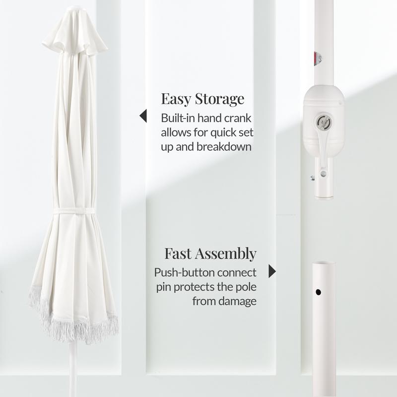 Best Choice 9ft Fringe Market Umbrella – Boho Patio Sunshade w/ Tilt, UPF50+, Steel Pole for Table, Pool, Deck