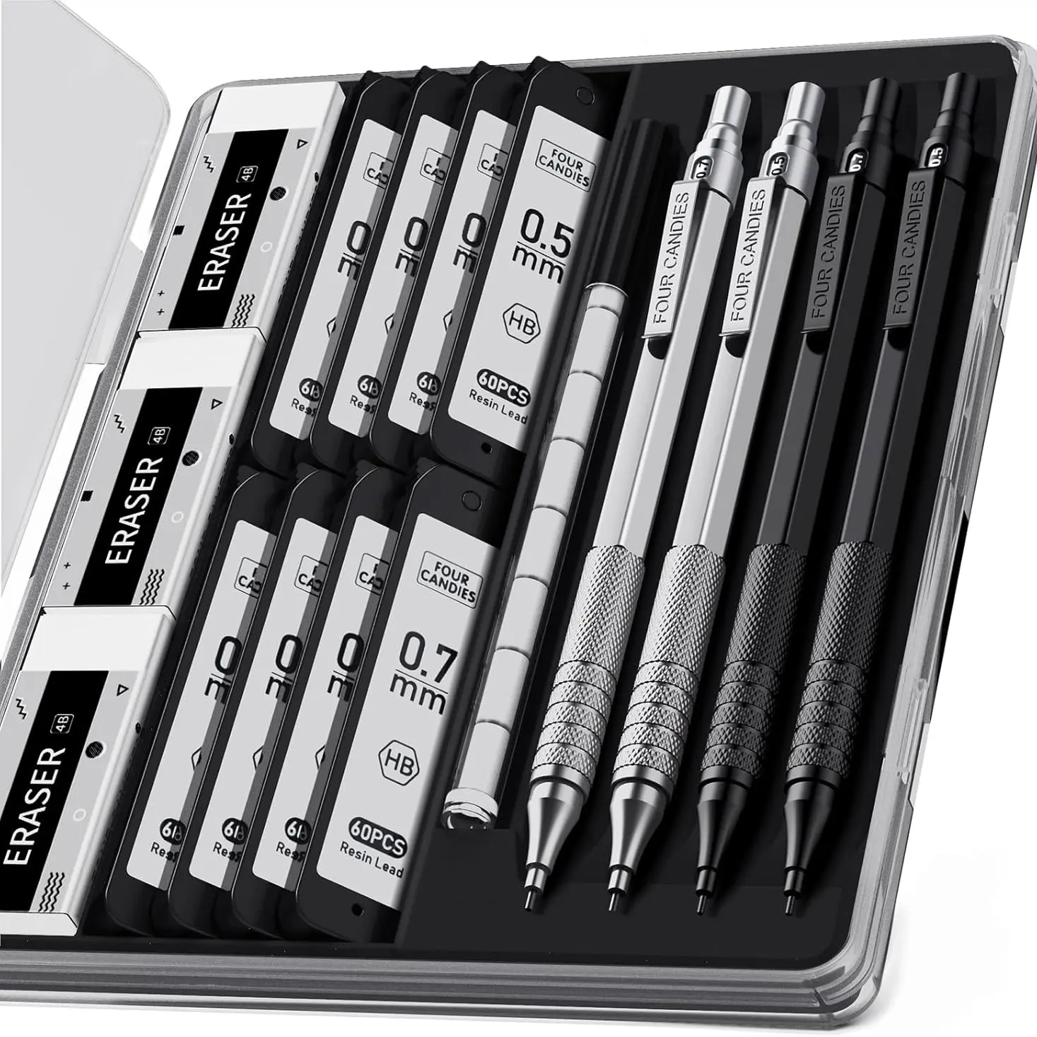 4PCS/Black&Silver(0.5mm&0.7mm)