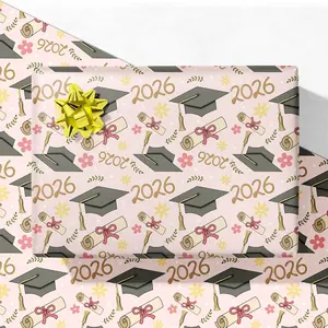 Graduation Wrapping Paper for Class of 2026 -  &  Cap and Diploma Design for College & High School Grad Gifts Wrap - 28 x 40 Inches, 4 Folded Sheets, Easy to Store