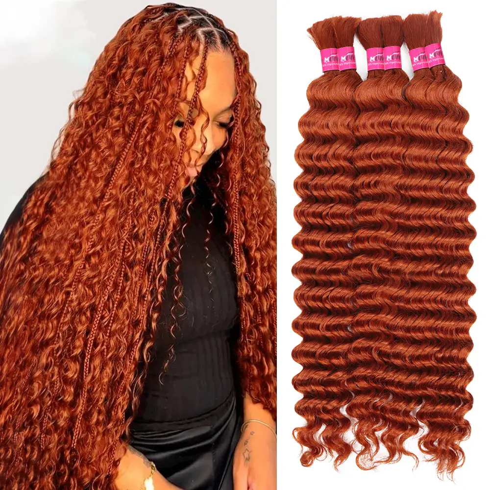 Ginger Deep Wave Bulk Human Hair For Braiding 1 3 4 PCS Bulk Human Hair Extensions No Weft Ginger Curly Human Hair For Braiding