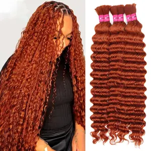 Ginger Deep Wave Bulk Human Hair For Braiding 1 3 4 PCS Bulk Human Hair Extensions No Weft Ginger Curly Human Hair For Braiding