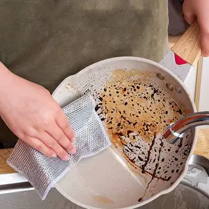 10-Pack Scratch-Free Metal Wire Dish Cloths, Multi-Purpose Reusable Cleaning Cloths, Dry/wet Use, Easy to Rinse, Kitchen Sink Pot Cleaner