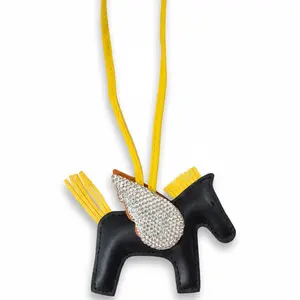 Horse Bag Charm with Rhinestone Bling Wing, Glam Fashion Pegasus Trending Bag Keyring Accessories for Handbag, Purse, Wallet Backpack