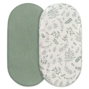 Muslin Baby Fitted Bassinet Sheets 2 Pack, Changing Diaper Pad, Baby Bedside Oval, Rectangle Pads
