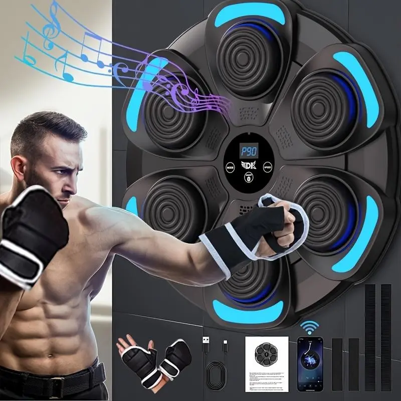 1 Pc Wall-Mounted Music Boxing Target Set with Gloves, Interactive Training Pad, Wall Punching Pad, Home Fitness Equipment for Daily Exercise and Reaction Training, Music Boxing Machine, Interactive Boxing Trainer