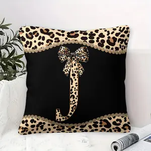 Y2K Leopard Print J Q U V W X Y Z Letter Cushion, Rhinestone Trim, Breathable Fabric, Dark & Luxe Style, Ideal for Trendy Bedrooms, Pu002 Cuddle Pillow