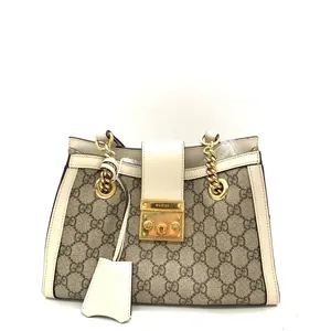 Pre-owned GUCCI canvas Shoulder Bags GG Supreme Monogram Padlock Tote white