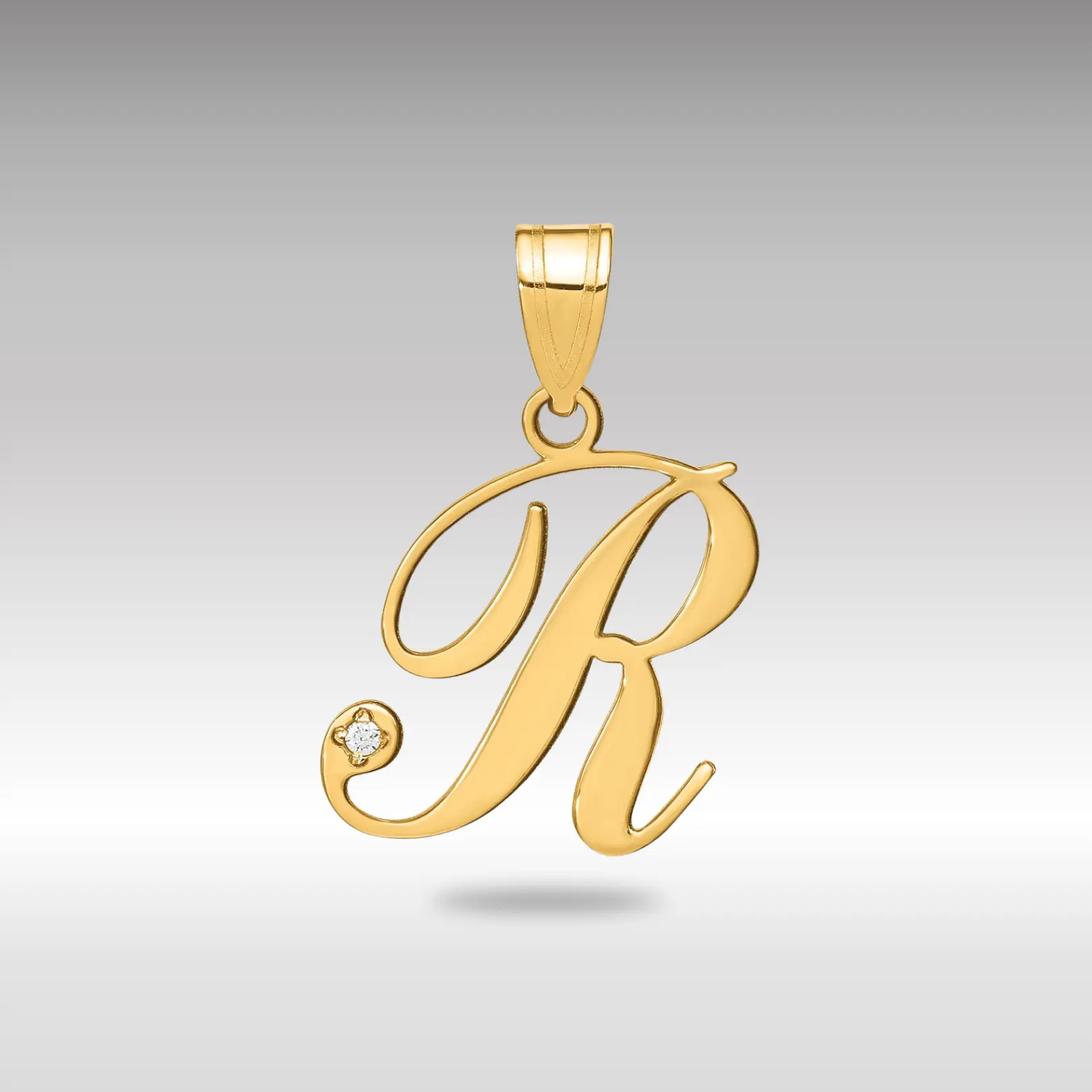 14K Gold Script Letter R Initial Pendant with Diamond - Model YC252R
