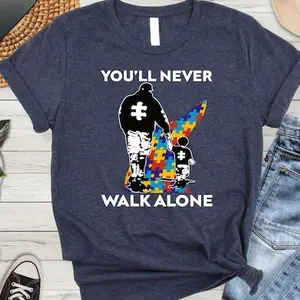 Autism Dad Shirt, You'll Never Walk Alone, Autism Awareness Shirt, American Flag Autism Dad Shirt, Autism Support Tee