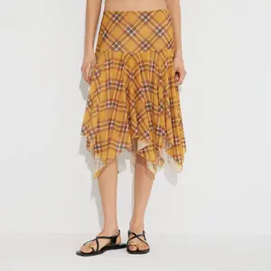 Women's Mesh Asymmetrical Skirt - Wild Fable Yellow Plaid L
