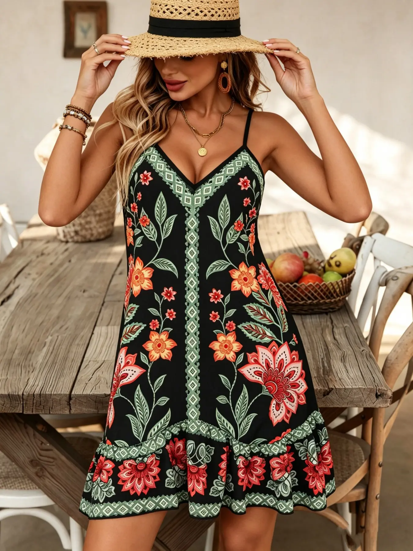New Summer Fashion Casual Comfortable Elegant Sexy Floral Print V Neck Dress for Daily Wear New Summer Fashion Casual Comfortable Elegant Sexy Floral Print V Neck Dress for Daily Wear