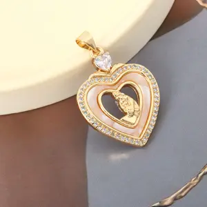 Luxury Natural Shell “maman et bébé.” Love Pendant Necklace – Elegant Women’s Charm Jewelry (comes with a Necklace as a gift)