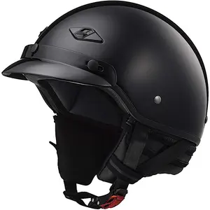 Matte Black DOT-Certified Fiberglass Bagger Motorcycle Half Helmet, 2.1 lbs Lightweight Open Face Cruiser Helmet for Adult, Large Size with Adjustable Airflow & Removable Visor