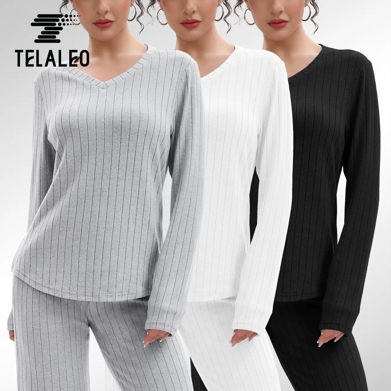 TELALEO 3 value pack Women's V-Neck Ribbed Long Sleeve Top Warm Fleece Lined Pullover Shirt Cozy Thermal Sweater for Fall & Winter Knitwear outdoorfun