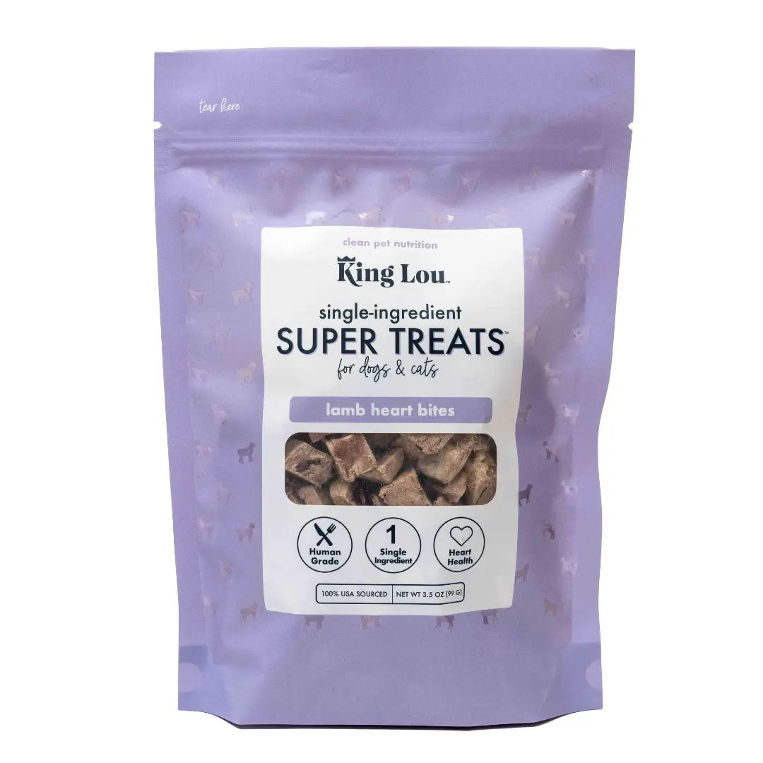 King Lou Pets Lamb Heart Bites – Freeze-Dried Raw, Single Ingredient | 100% USA Sourced, All Natural, Minimally Processed Pet Products for Cats & Dogs | Taurine, Zinc & Iron