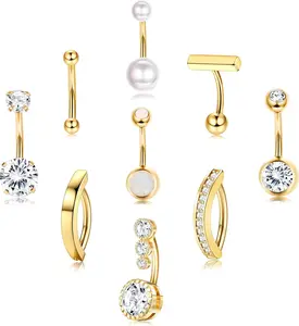 9 count  Button Ring - Surgical Stainless Steel CZ  Rings Clicker  Piercings for Women Navel   Pack