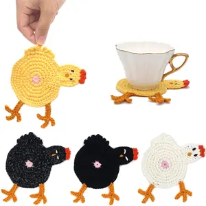 Peeking Chicken Crochet Coasters-Chicken Gifts for Chicken Lovers-Chicken Coaster Insulation Coaster Coffee and Tea Coaster Desktop Gifts-Handmade Chicken Coasters-Set of 4