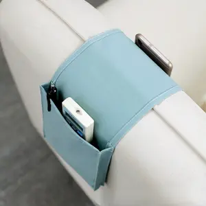Cotton Linen Storage Bag, Sofa Armrest Bag, Bedside Storage Hanging Bag Sofa TV Remote Control Hanging Bag Storage Organizer, Bed Holder Pockets, for Home Room Living Room Bedroom Decor