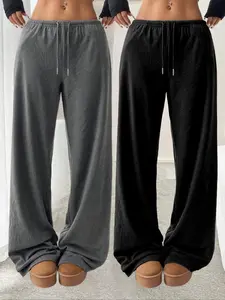 【Plus Size】 Solid Drawstring Waist Pants, Casual Comfy Pants for Women, Women's Trousers for Daily Wear, Casual Lounge Pant