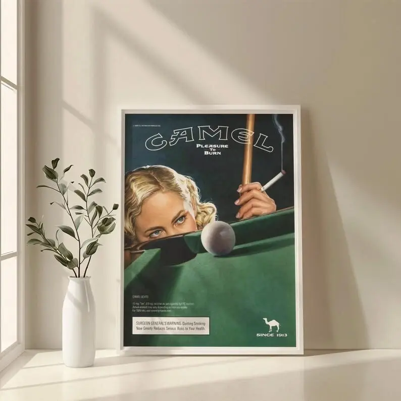 Vintage Camel Ad Poster - Retro 1930s Pool Table Art, Poster No Frame