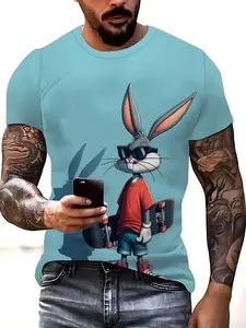 Men's 3D Short Sleeve Casual Round Neck Top, Breathable Fabric, Running Fitness Wear, Skin-Friendly Comfort, American Style