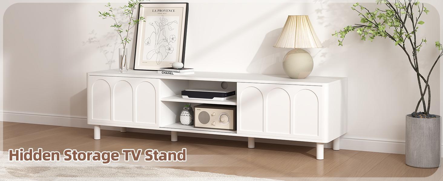 Giratree TV Stand for TVs up to 70'', Entertainment Center with Large Storage for Living Room, Media Console with Sliding Doors and Adjustable Shelves, Modern TV Cabinet for Game Consoles and Decor