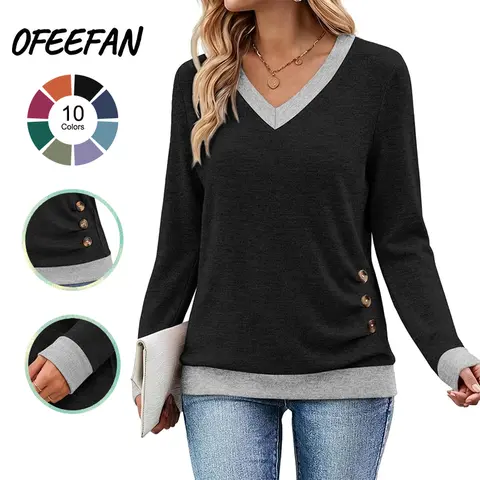 OFEEFAN Womens Tops Fall Outfits Long Sleeve Shirts for Women Tunic Tops
