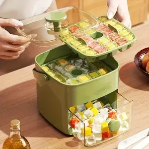 Press-Down Ice Bucket Set, 48-Cube Tray with Lid and Storage Box, Ice Tongs, Bar Tools for Whiskey, Cocktails, Coffee, DIY, Food Grade