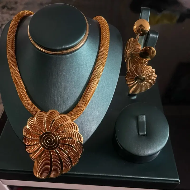 Courian-Style Exaggerated Fashion Wedding Bridal Straps Gold-Plated Jewelry Sets, Big Islamic Dubai-Inspired Accessories for African Women