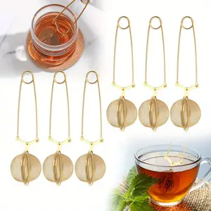 Set of 6 Tea Strainers Snap Ball Stainless Steel Tea Infuser Filters Mesh Loose Leaf Tea Steeper Diffuser for Tea Spices Seasonings, Gold