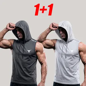2-Pack Printed Casual Sports Outdoor Men’s Hooded Sweatshirt Sleeveless Vest Tops outdoorfun