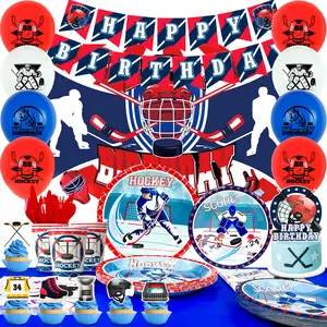 Hockey Birthday Decorations, 168 Pcs Hockey Party Decorations, Hockey Tableware Set, Hockey Party Balloons Banner Backdrop, Hockey Plates Napkins Tablecloth etc. Ice Hockey Birthday Party Supplies