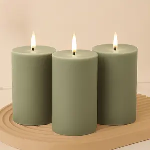 6-Pack Unscented Dripless Pillar Candles – 3"x6" Dusty Sage Green Paraffin Wax with Smokeless Cotton Wicks, Clean & Long-Lasting 60-Hour Burn