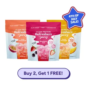 Javvy Summer Refresher Trio TikTok Exclusive Bundle - Strawberry Acai, Mango Pineapple & Peach Passionfruit Clear Protein Refreshers - 10g Protein, 45mg Caffeine, 0g Sugar, Fiber & Electrolytes, Naturally Flavored, Just Add Water