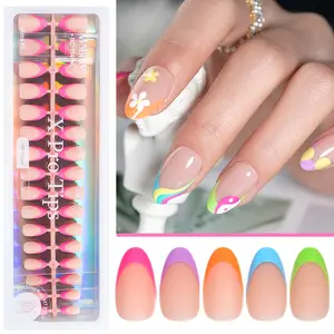 150/160PCS Luminous Press On Nail Tips Set, 5 Sheets/15 Sizes Glow in The Dark Effect Gel Nail Tips Kit, Nail Art Design, Pink Purple Blue DIY French Fake Nails Design for Manicure, Nail Extension
