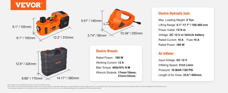 Product Introduction of VEVOR 12 in 1 Electric Car Jack Set, Max 5 Ton/11023 LBS Hydraulic Jack with Electric Impact Wrench, Built-in Inflatable Pump and LED Light, Portable Car Lift for SUV MPV Sedan Truck Change Tires Garage Repair 40