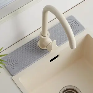 Stone Faucet Mat for Kitchen Sink,Super Absorbent Diatomite Fast Drying Stone and Bathroom Stone Tray for Counter Quick Drying Splash Guard,Prevents Moisture Buildup Sink(Grey,15.8" x 3.9")