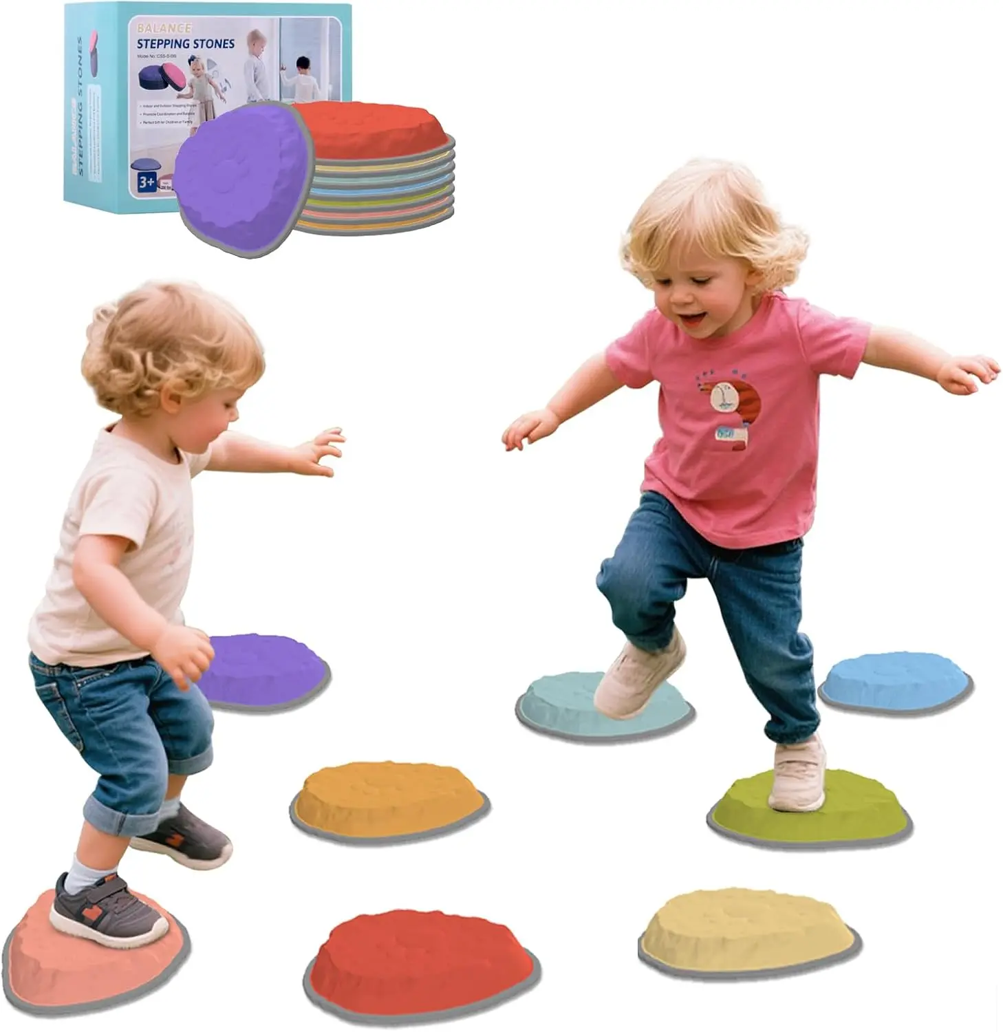 Stepping Stones for Kids, 8/12 PCS Balance Stepping Stones for Toddlers, Non-Slip Obstacle Course Sensory Toys Indoor Outdoor, Balance River Toys for Birthday, Children's Day and Christmas Gift