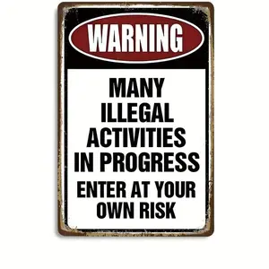1pc Vintage Metal Tin Sign Wall Decor - Retro Warning Sign Suitable for Man Cave, Bar & Home, Square Retro-Themed Wall Art with Humorous Illegal Activities Design, 420-Friendly Nov