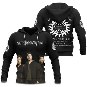 Supernatural 20th Anniversary 3D Print Hoodie – Supernatural TV Series Inspired Unisex Pullover Sweatshirt, Horror Fantasy Fan Gift