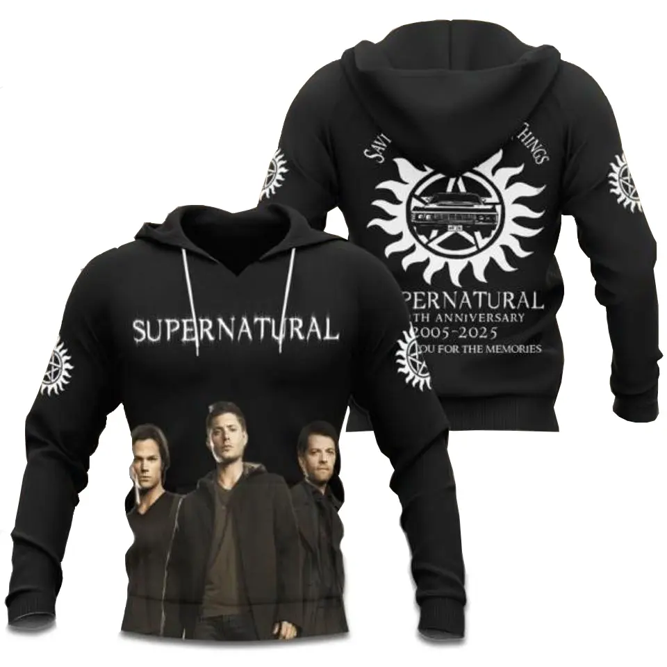 Supernatural 20th Anniversary 3D Print Hoodie – Supernatural TV Series Inspired Unisex Pullover Sweatshirt, Horror Fantasy Fan Gift